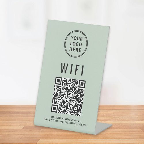 Wifi QR Code Business Logo Scan Sage Pedestal Sign