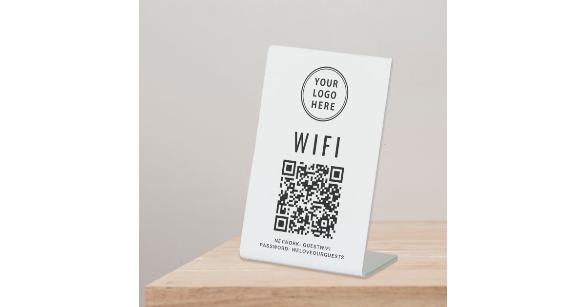 Wifi QR Code Business Logo Scan To Connect Pedestal Sign | Zazzle