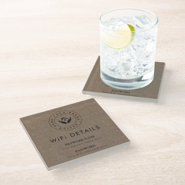 WiFi QR Code Display for Business & Hotels Glass Coaster (Angled)