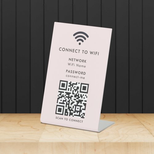 Wifi QR Code  Network Password Blush Pink Pedestal Sign