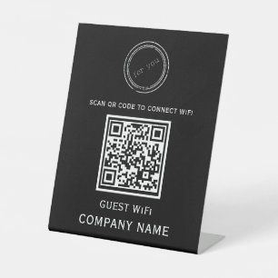 Wifi QR Code Password and Network Name Black Pedestal Sign