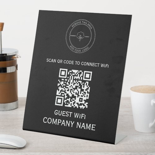 Wifi QR Code Password and Network Name Black Pedestal Sign