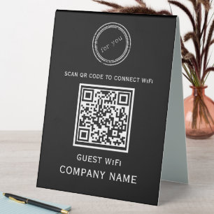 Wifi QR Code Password and Network Name Black  Table Tent