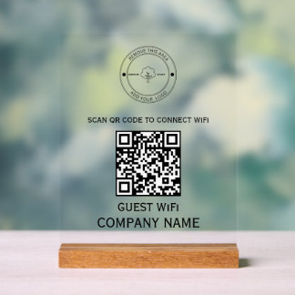 Wifi QR Code Password and Network Name White Acrylic Sign