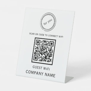 Wifi QR Code Password and Network Name White Pedestal Sign