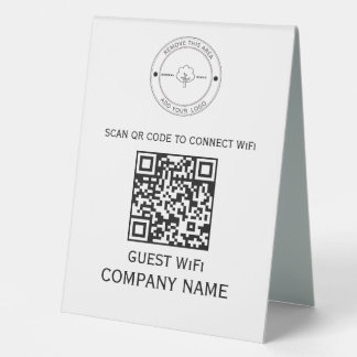 Wifi QR Code Password and Network Name White Table Tent