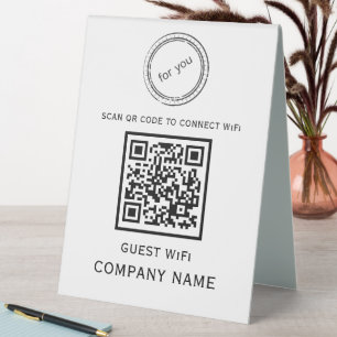 Wifi QR Code Password and Network Name White Table Tent