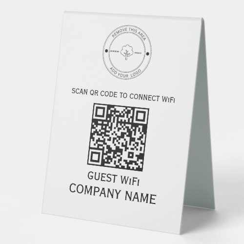 Wifi QR Code Password and Network Name White Table Tent Sign
