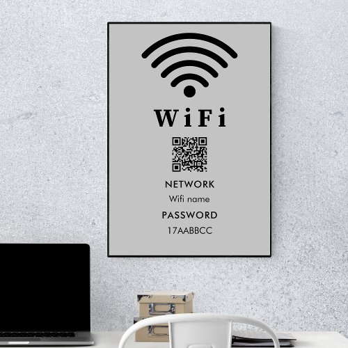 Wifi QR Code Password  Scan To Connect Grey Poster