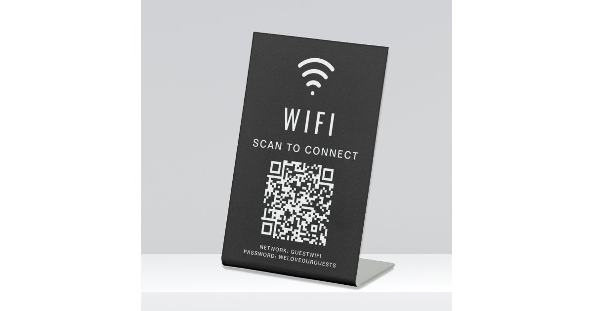 Wifi QR Code Scan To Connect Black Pedestal Sign | Zazzle