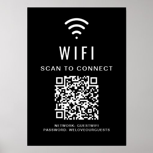 Wifi QR Code Scan To Connect Black Sign Holder | Zazzle