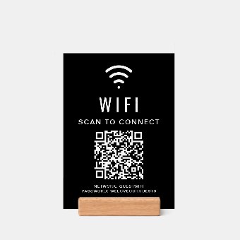 Wifi QR Code Scan To Connect Black Sign Holder | Zazzle