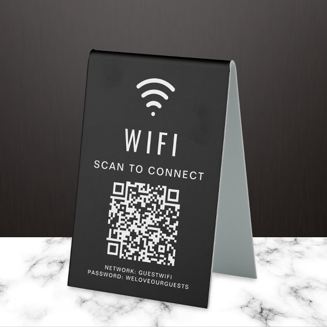Wifi QR Code Scan To Connect Black Table Tent (Creator Uploaded)