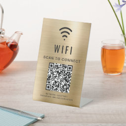 Wifi QR Code Scan To Connect Gold Pedestal Sign | Zazzle