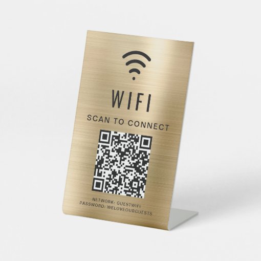 Wifi QR Code Scan To Connect Gold Pedestal Sign | Zazzle