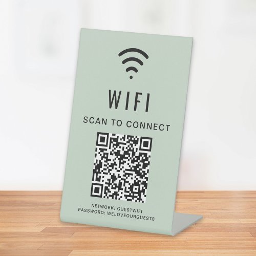 Wifi QR Code Scan To Connect Sage Green Pedestal Sign