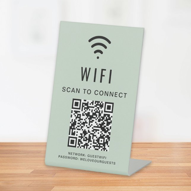 Wifi QR Code Scan To Connect Sage Green Pedestal Sign (Creator Uploaded)