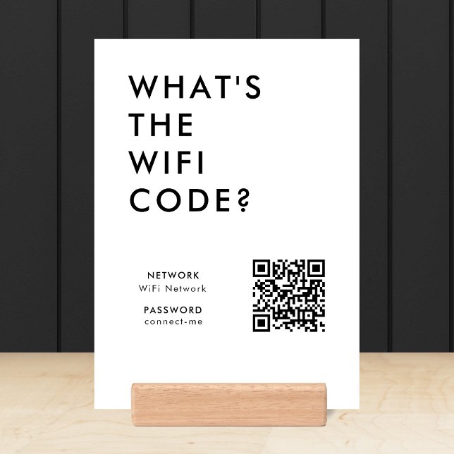 WiFi QR Code Tabletop Sign | Connect Wi-Fi Network Holder (What's the WiFi Code? wood block tabletop sign with QR code to connect seamlessly to your Wi-Fi)