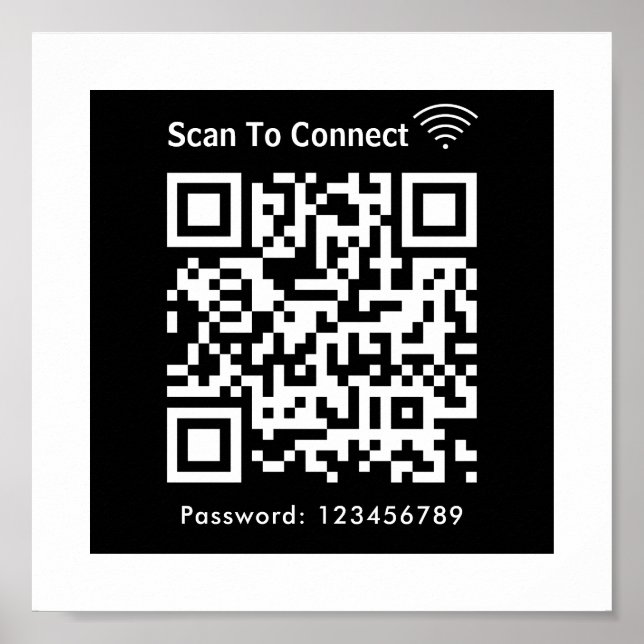 Wifi Scan To Connect Password Qr Code Black Poster (Front)