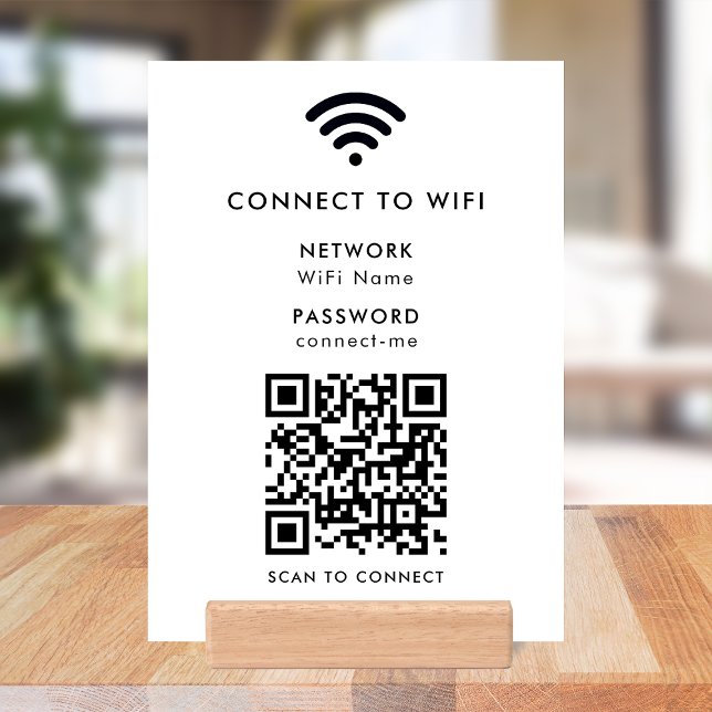 WiFi Tabletop Sign | QR Code Scan Connect Network Holder (Wi-Fi tabletop wood block signs with QR code, connecting visitors seamlessly to your WiFi)