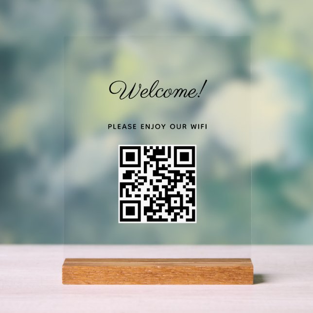 WIFI Welcome Acrylic Sign with QR Code (Neutral)