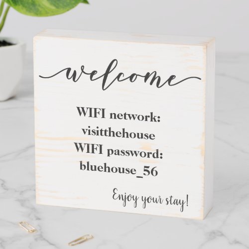WIFI Welcome Network Password Rental Home Wooden Box Sign