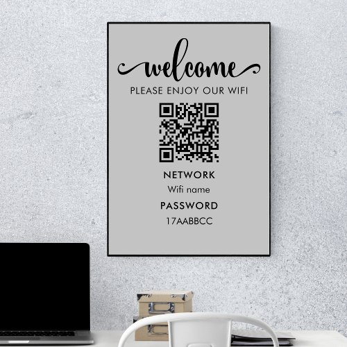  WIFI Welcome QR Code  Please Enjoy Our Wifi Gray Poster