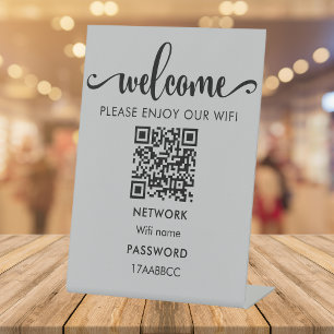  WIFI Welcome QR Code   Please Enjoy Our Wifi Grey Pedestal Sign