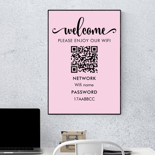  WIFI Welcome QR Code  Please Enjoy Our Wifi Pink Poster