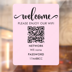 WIFI Welcome QR Code   Please Enjoy Our Wifi Pink Window Cling