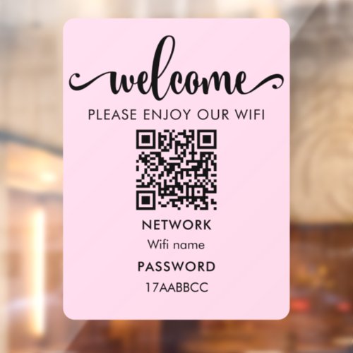  WIFI Welcome QR Code  Please Enjoy Our Wifi Pink Window Cling