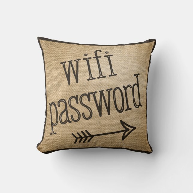 Wifie Password Vintage Burlap Throw Pillow (Front)
