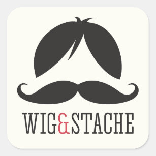 Wig and stache mustache bash birthday party square sticker