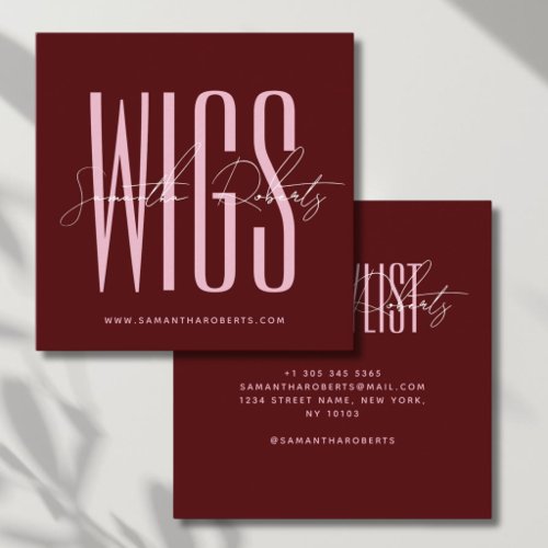 Wig stylist modern typography script red square business card