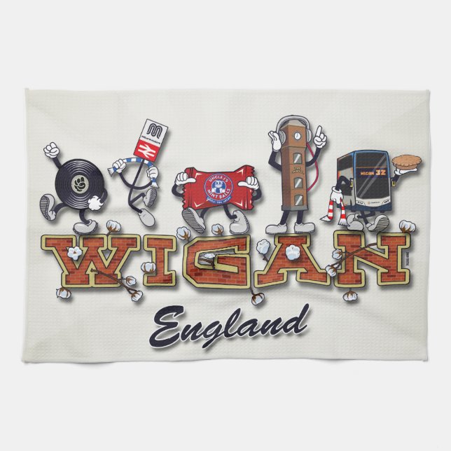 Wigan cartoon characters kitchen towel (Horizontal)