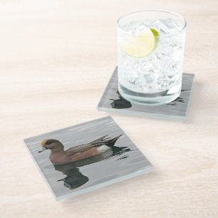 Wigeon Duck Reflection Photo Bird Lover Glass Coaster