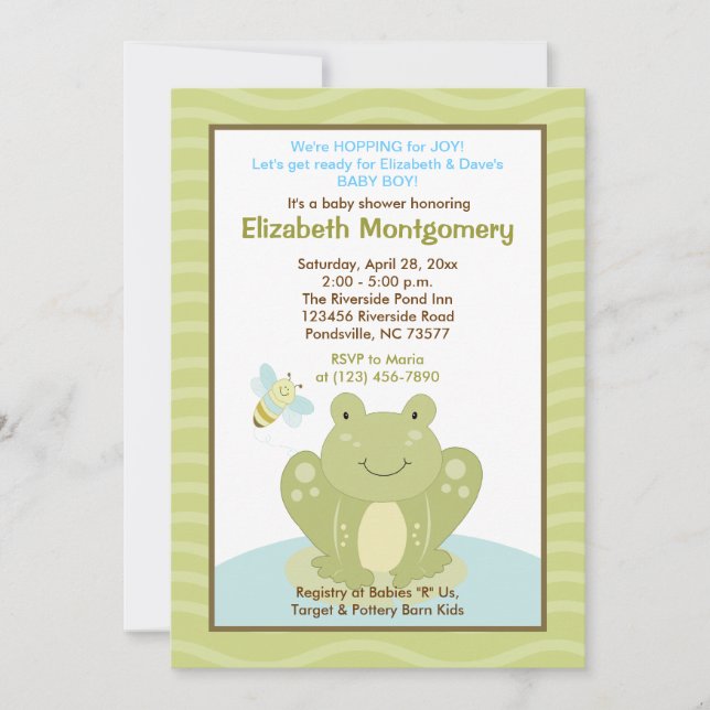 Wiggle Frog and Bug Baby Shower Invitation (Front)