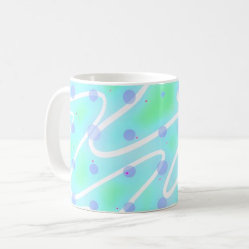 Wiggle lines aquamarine and purple dots  coffee mug