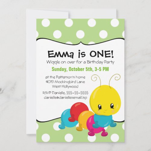 Wiggle Worm First Birthday Party Invitation