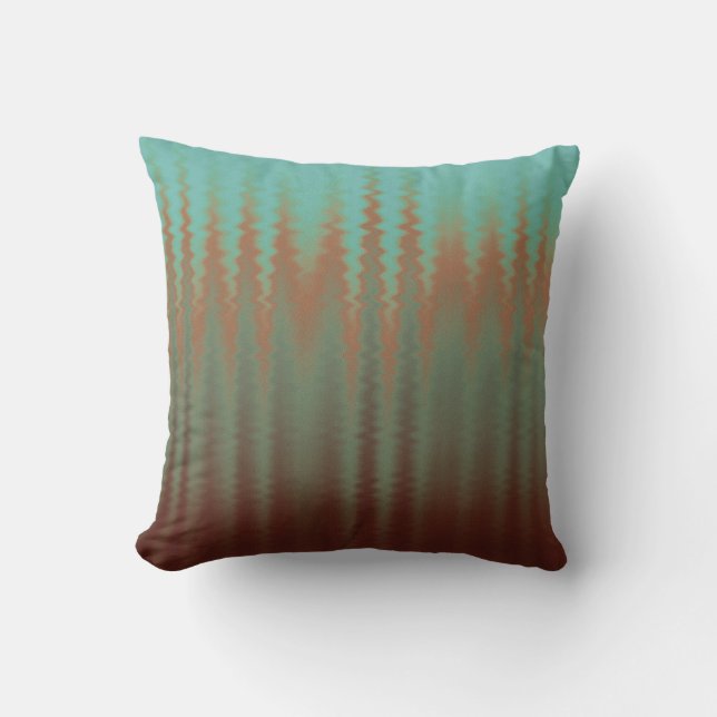 Wiggly Sand Strips Turquoise Dark Red Orange Throw Pillow (Front)