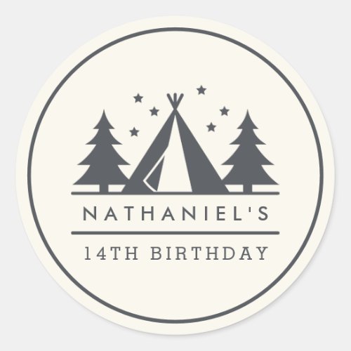 Wigwam in the Woods Birthday Camp Party Classic Round Sticker