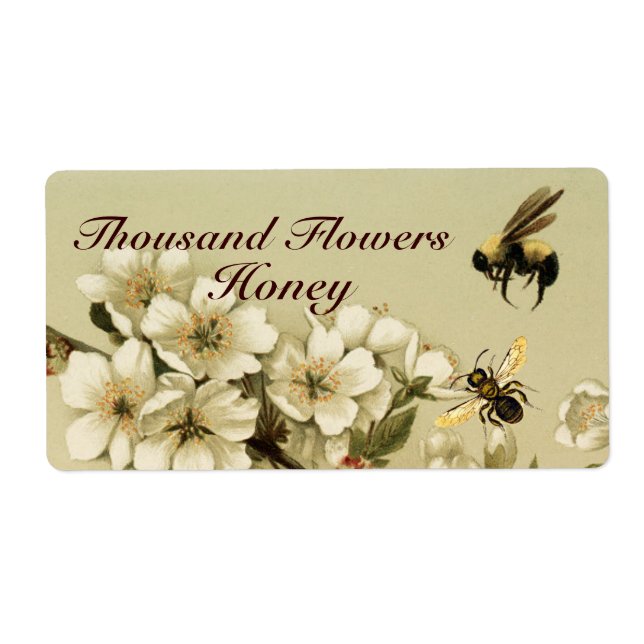 WIHITE SPRING FLOWERS AND HONEY BEE ,BEEKEEPER LABEL (Front)