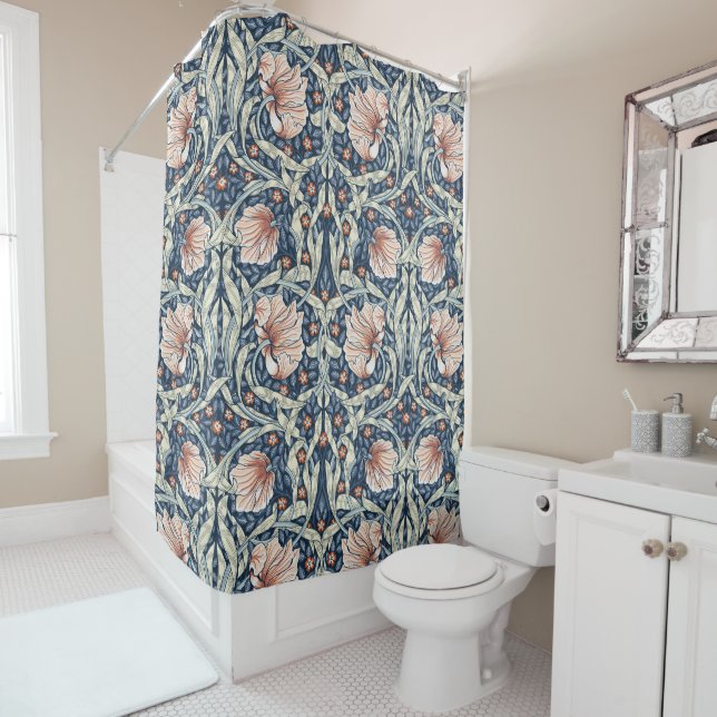 Wiiliam Morris,Blue pimpernel,art nouveau Shower Curtain (In Situ)