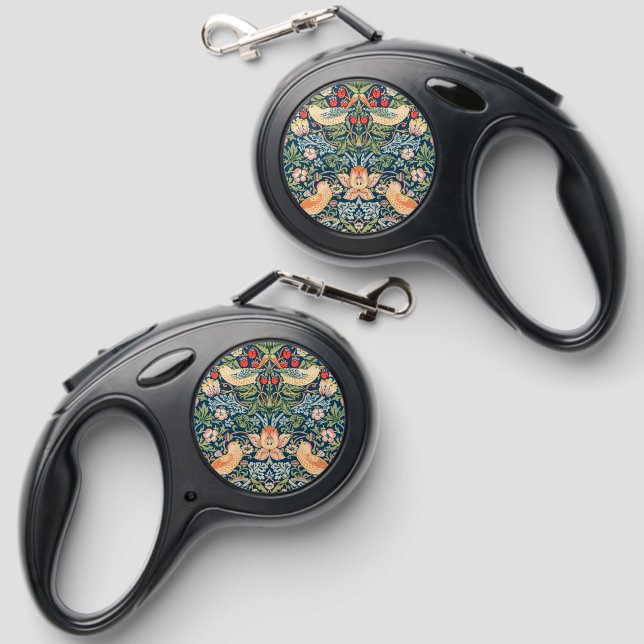 Wiilliam Morris "Strawberry Thief" Retractable Pet Leash (Front & Back)