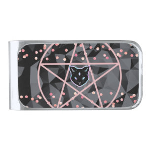 WiizyWitch Magic Witch Cosmic Cat Pentacle Magick Silver Finish Money Clip