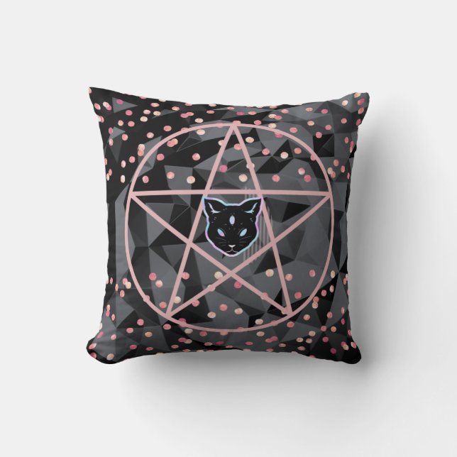 WiizyWitch Magic Witch Cosmic Cat Pentacle Magick Throw Pillow (Front)