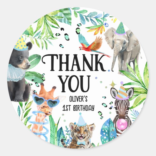 Wil Birthday Safari Animals Classic Round Sticker (Front)