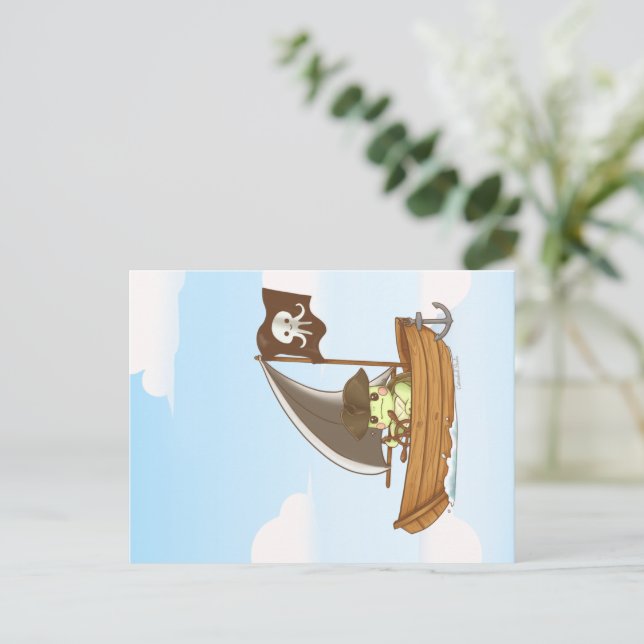 Wilbur the Turtle Sailing the Seas Pirate Ship  Postcard (Standing Front)