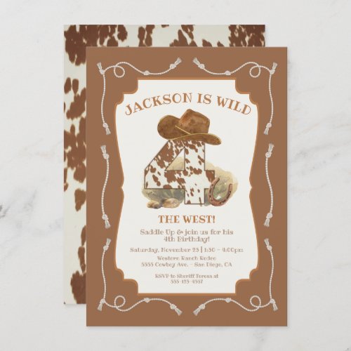 Wild 4 the West Western Cowboy Birthday Party Invitation