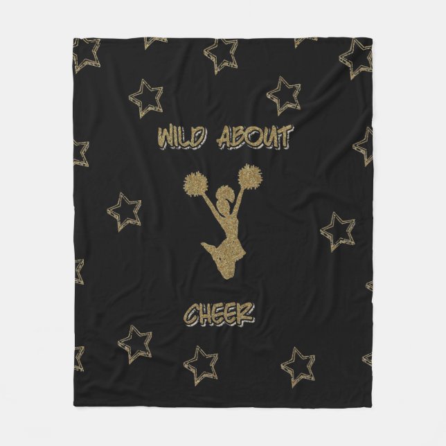 Wild About Cheer Black & Gold Stars Fleece Blanket (Front)